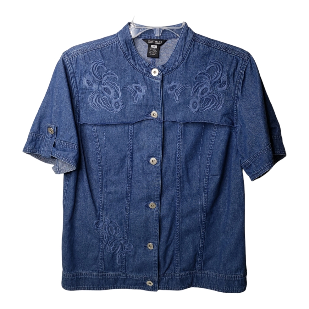 Embroidered Short Sleeve Cotton Jean Jacket Cowgirl Denim Trucker Canadian Tux